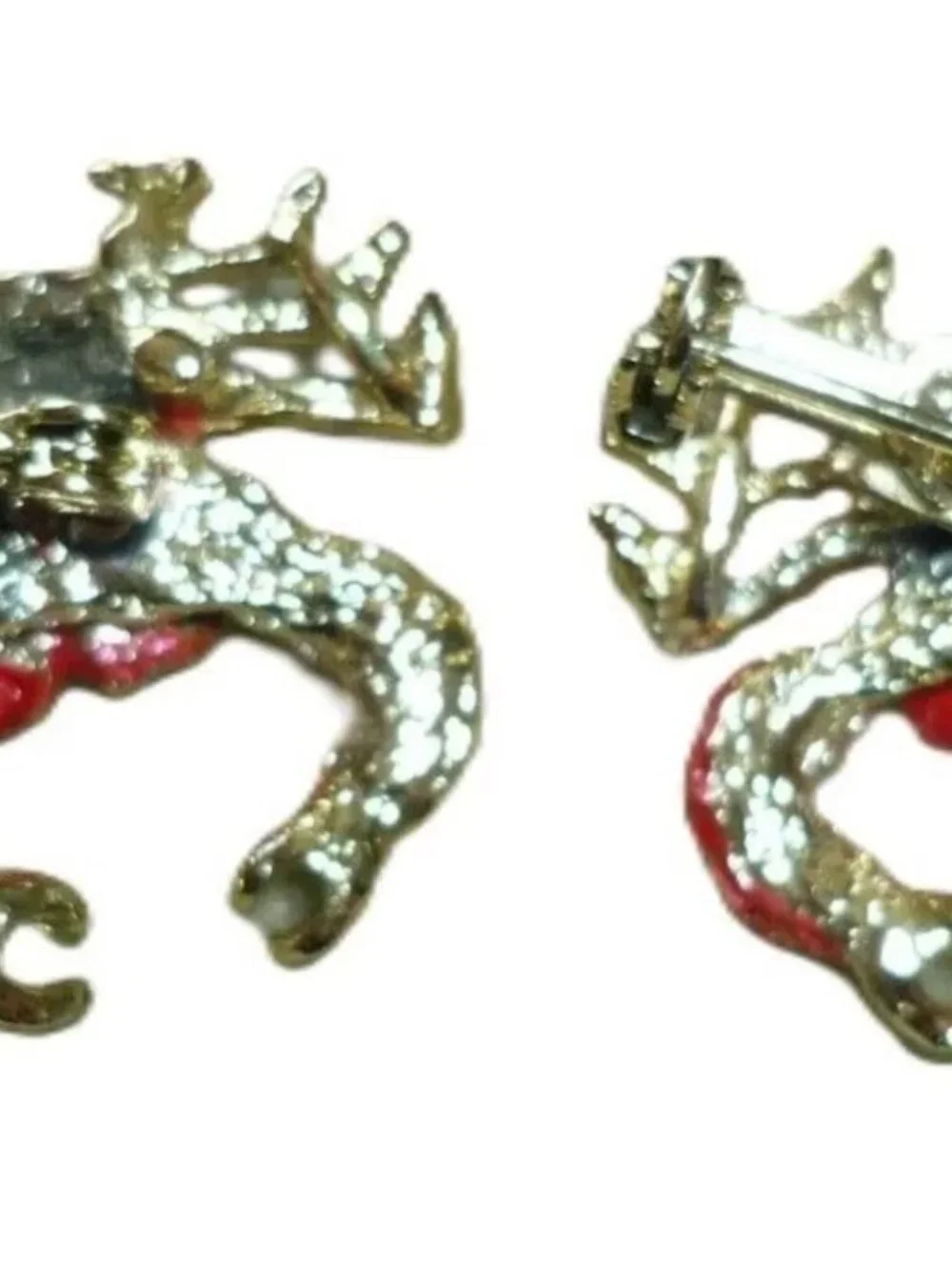 Vintage Set Of Enamel Gold Tone Crab Brooch Pins With Green Eyes & Moving Claws